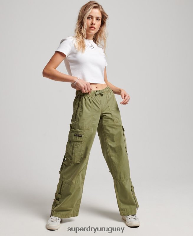 uy Superdry mujer pantalones cargo de tiro bajo y pernera ancha verde DT2N8Z2015 ropa
