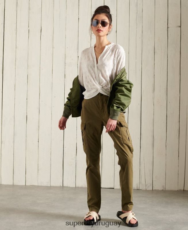 uy Superdry mujer pantalones cargo delgados verde DT2N8Z2605 ropa