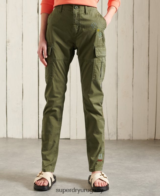 uy Superdry mujer pantalones cargo delgados verde DT2N8Z2609 ropa