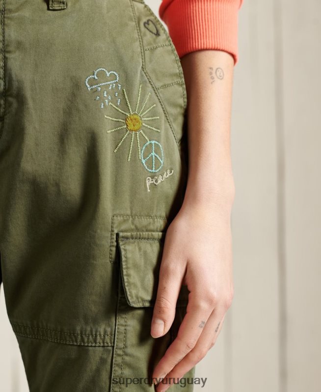 uy Superdry mujer pantalones cargo delgados verde DT2N8Z2609 ropa