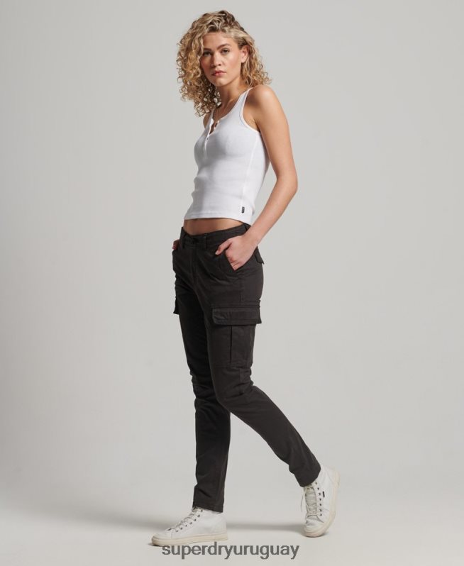 uy Superdry mujer pantalones cargo slim de algodón orgánico negro DT2N8Z2581 ropa