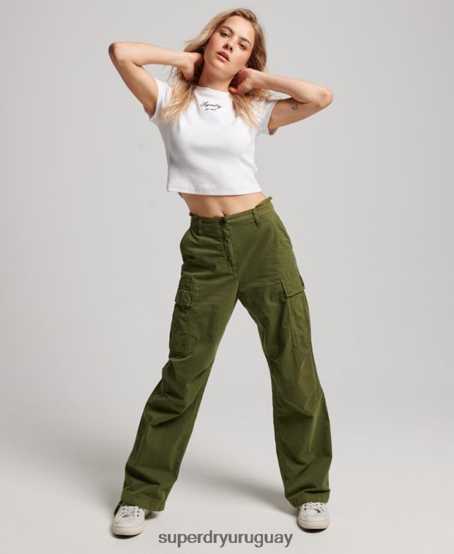 uy Superdry mujer pantalones cargo vintage de tiro bajo verde DT2N8Z2038 ropa