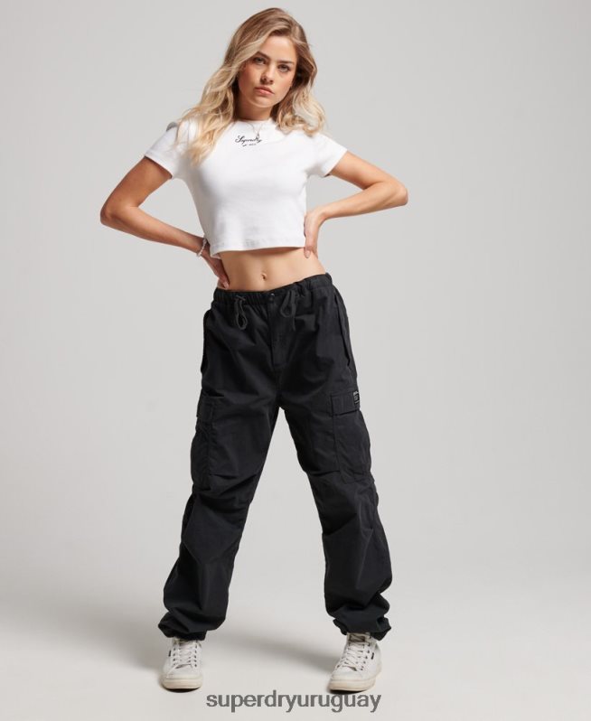 uy Superdry mujer pantalones con agarre de paracaídas negro DT2N8Z2567 ropa
