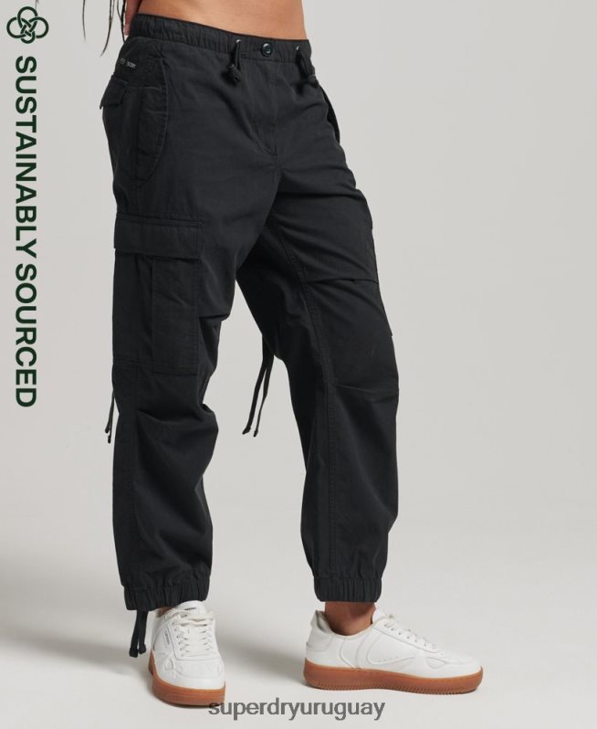 uy Superdry mujer pantalones de algodón orgánico con agarre de paracaídas negro DT2N8Z2604 ropa