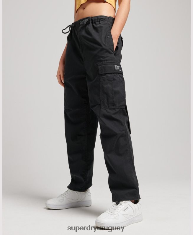 uy Superdry mujer pantalones de algodón orgánico con agarre de paracaídas negro DT2N8Z2608 ropa