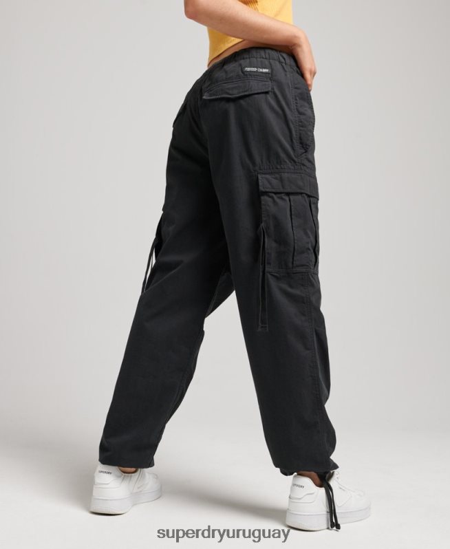 uy Superdry mujer pantalones de algodón orgánico con agarre de paracaídas negro DT2N8Z2608 ropa