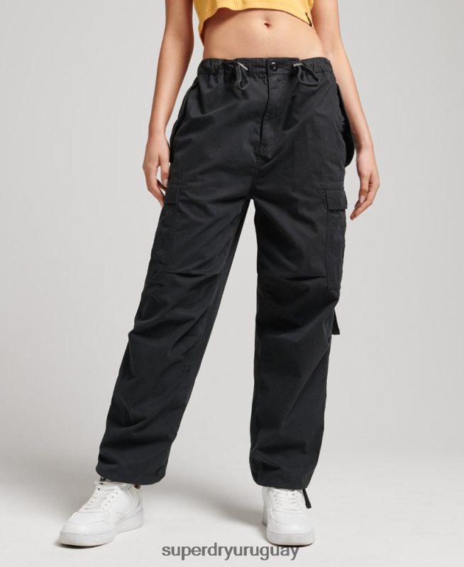 uy Superdry mujer pantalones de algodón orgánico con agarre de paracaídas negro DT2N8Z2608 ropa
