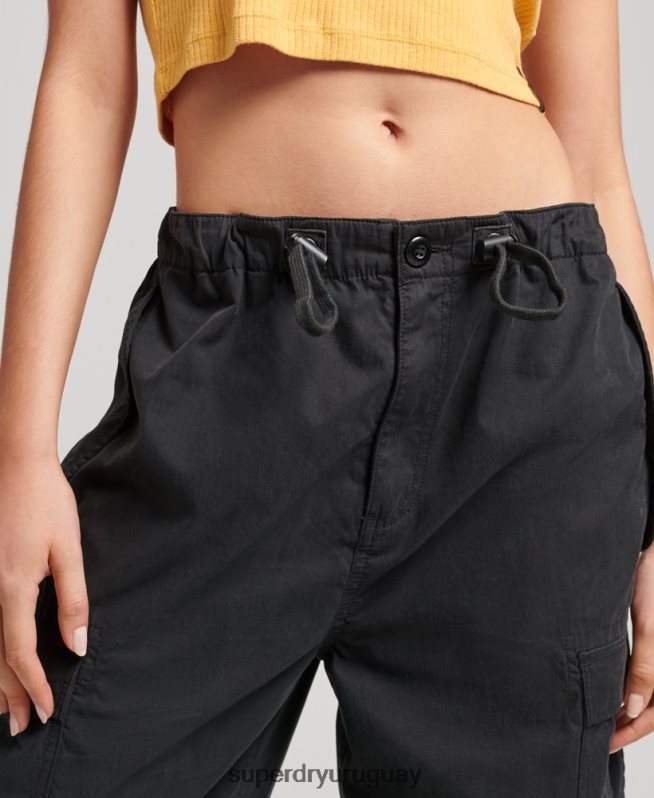 uy Superdry mujer pantalones de algodón orgánico con agarre de paracaídas negro DT2N8Z2608 ropa