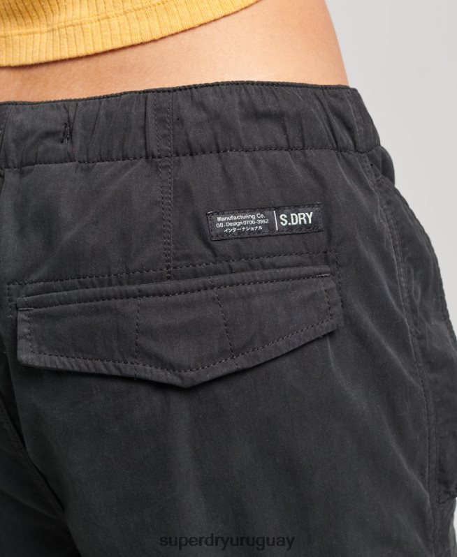 uy Superdry mujer pantalones de algodón orgánico con agarre de paracaídas negro DT2N8Z2608 ropa