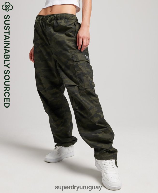 uy Superdry mujer pantalones de algodón orgánico con agarre de paracaídas verde DT2N8Z2602 ropa