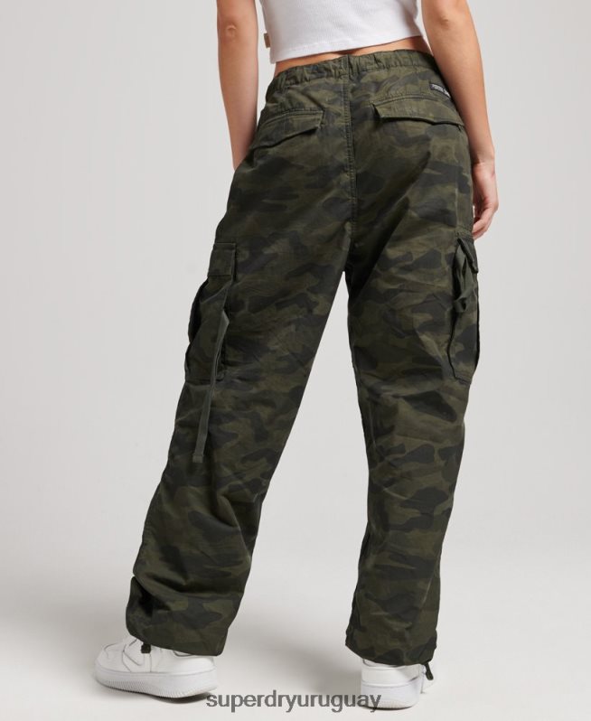 uy Superdry mujer pantalones de algodón orgánico con agarre de paracaídas verde DT2N8Z2602 ropa