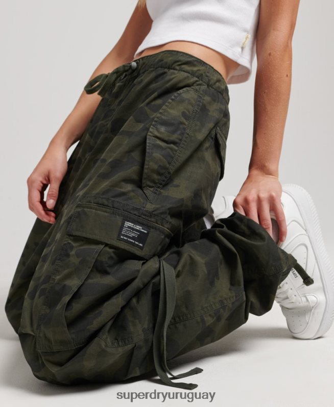 uy Superdry mujer pantalones de algodón orgánico con agarre de paracaídas verde DT2N8Z2602 ropa