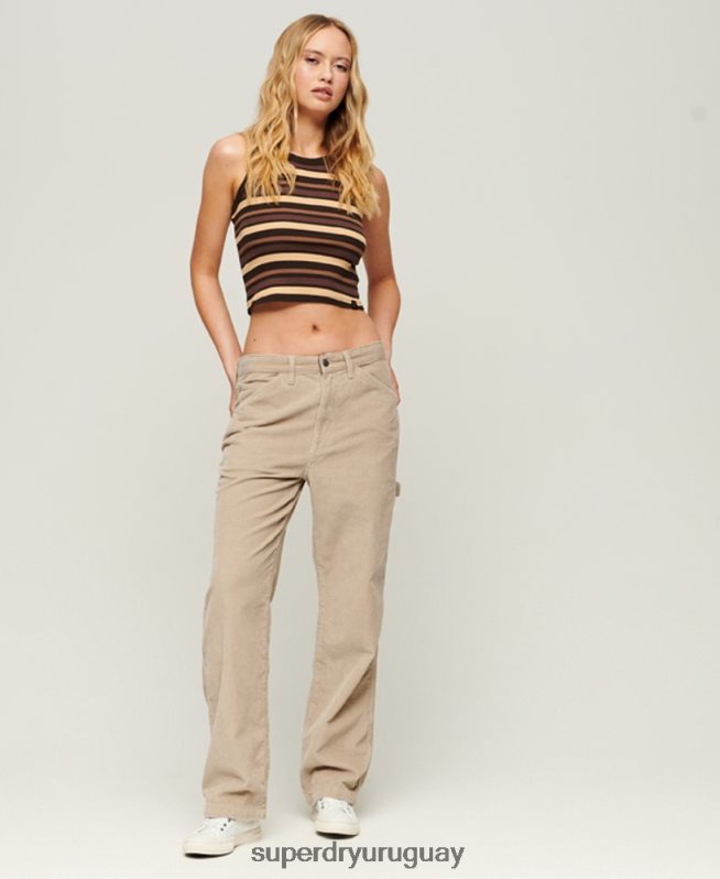 uy Superdry mujer pantalones de carpintero de pana marrón DT2N8Z2565 ropa