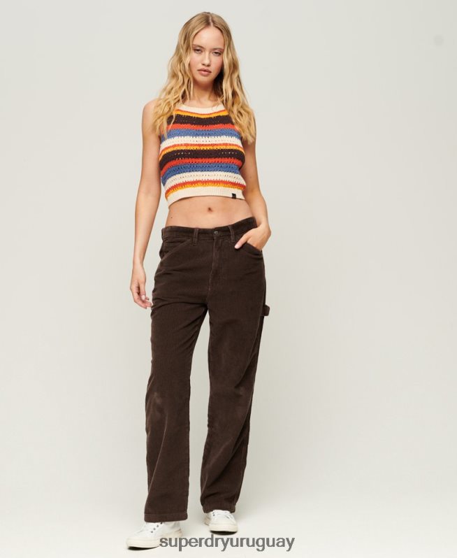 uy Superdry mujer pantalones de carpintero de pana marrón DT2N8Z2568 ropa