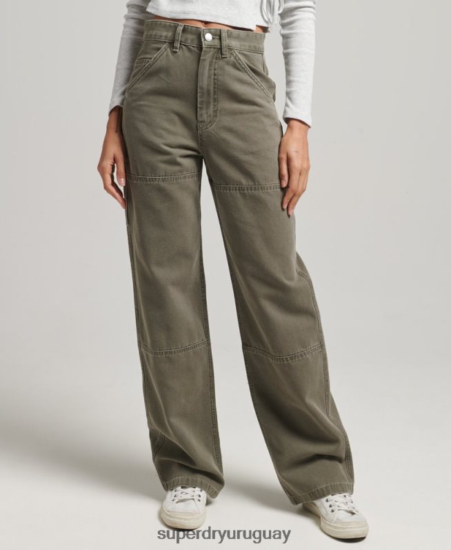 uy Superdry mujer pantalones de carpintero de pierna ancha caqui DT2N8Z2583 ropa
