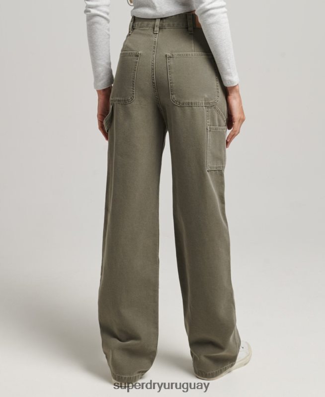 uy Superdry mujer pantalones de carpintero de pierna ancha caqui DT2N8Z2583 ropa