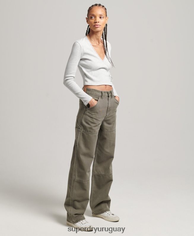 uy Superdry mujer pantalones de carpintero de pierna ancha caqui DT2N8Z2583 ropa