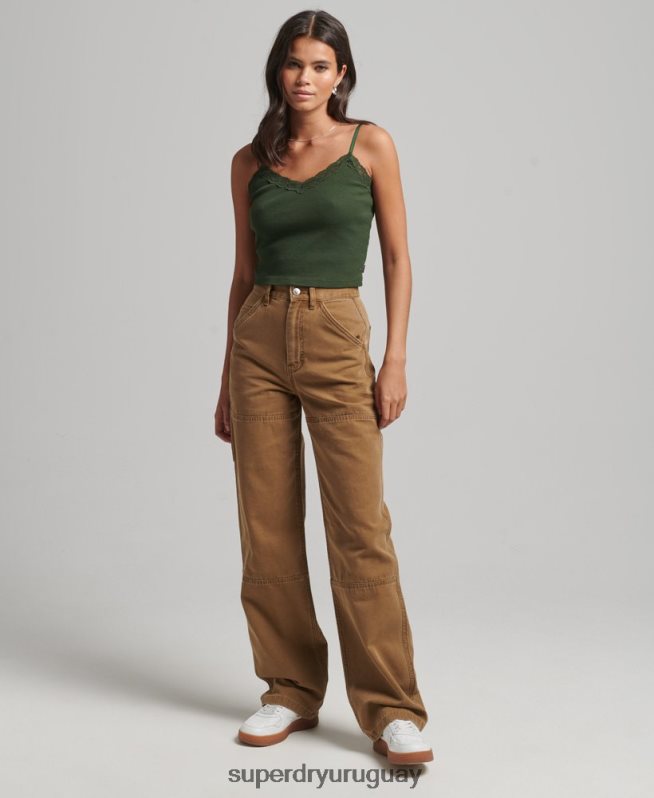 uy Superdry mujer pantalones de carpintero de pierna ancha marrón DT2N8Z2578 ropa
