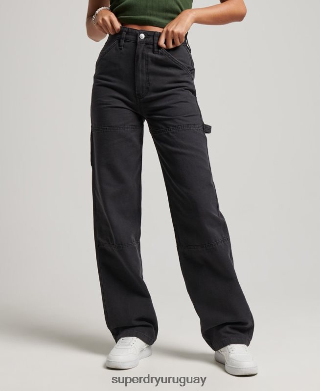 uy Superdry mujer pantalones de carpintero de pierna ancha negro DT2N8Z2559 ropa