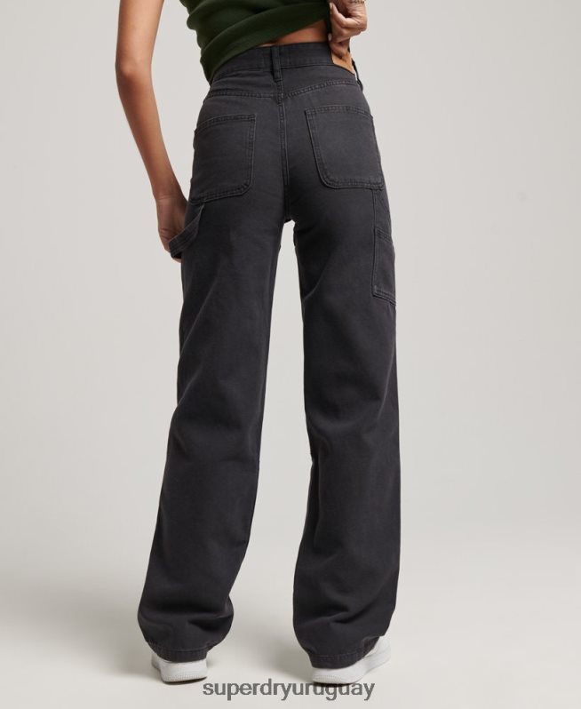 uy Superdry mujer pantalones de carpintero de pierna ancha negro DT2N8Z2559 ropa
