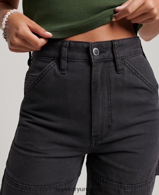 uy Superdry mujer pantalones de carpintero de pierna ancha negro DT2N8Z2559 ropa