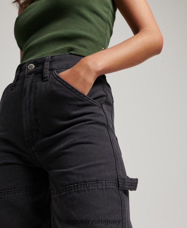 uy Superdry mujer pantalones de carpintero de pierna ancha negro DT2N8Z2559 ropa