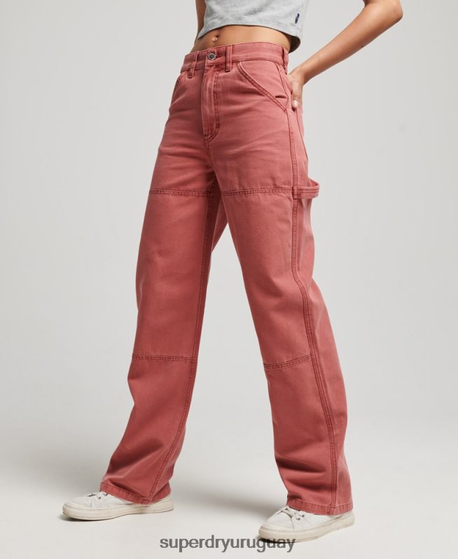 uy Superdry mujer pantalones de carpintero de pierna ancha rojo DT2N8Z2575 ropa