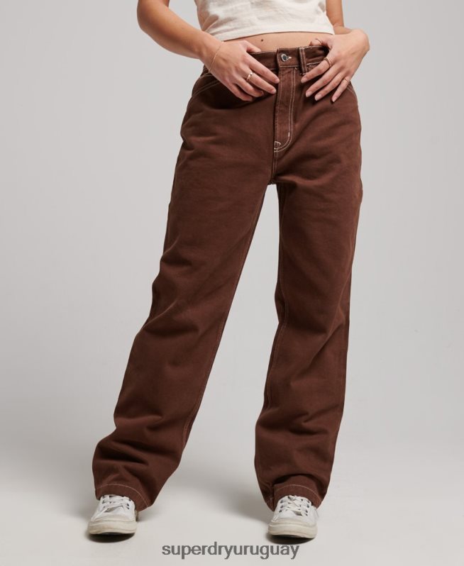 uy Superdry mujer pantalones de carpintero en contraste marrón DT2N8Z2555 ropa