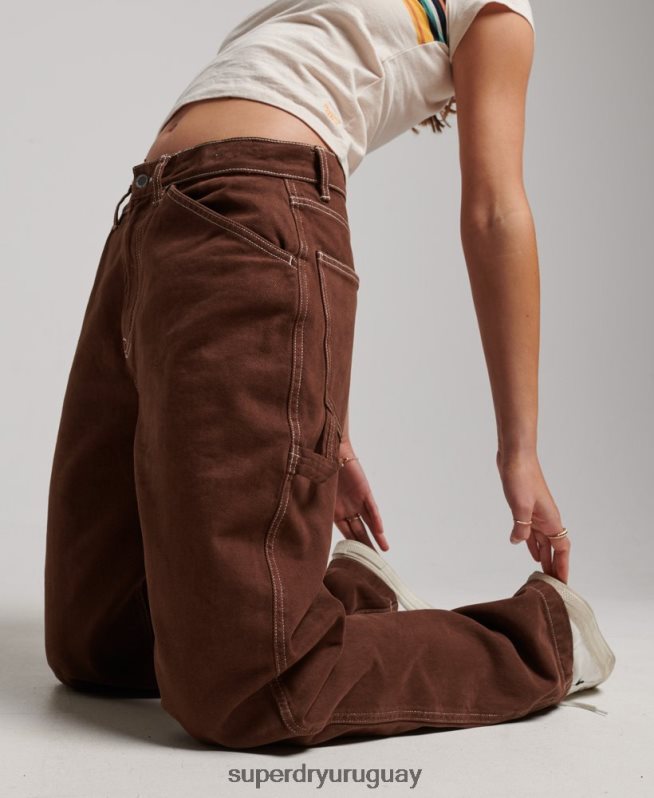 uy Superdry mujer pantalones de carpintero en contraste marrón DT2N8Z2555 ropa