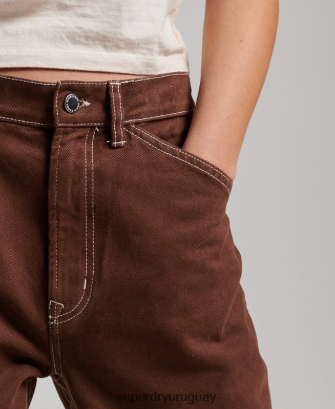 uy Superdry mujer pantalones de carpintero en contraste marrón DT2N8Z2555 ropa