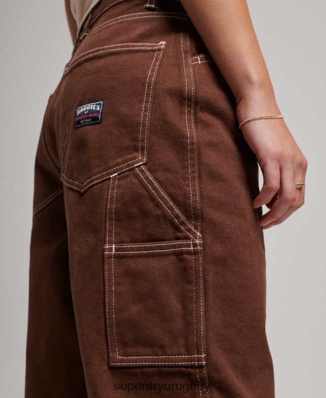 uy Superdry mujer pantalones de carpintero en contraste marrón DT2N8Z2555 ropa