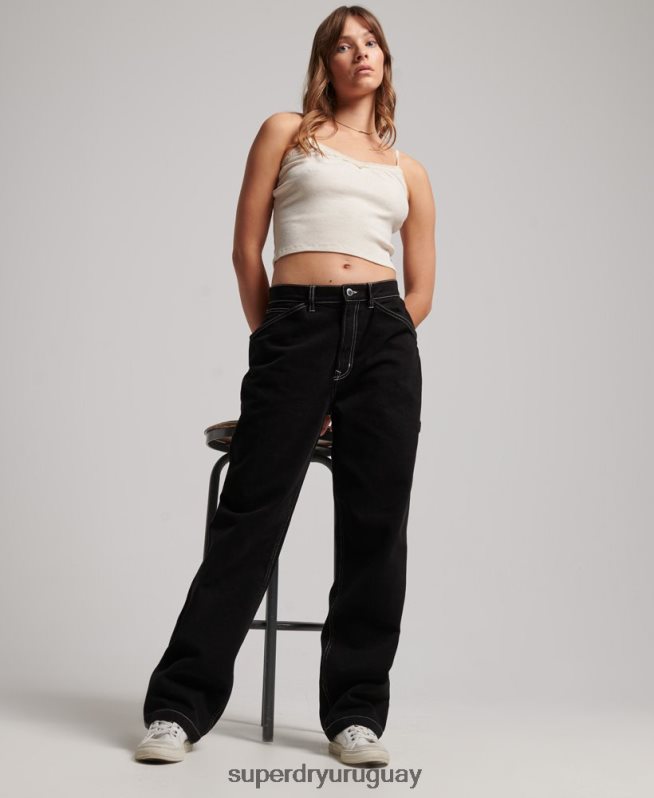 uy Superdry mujer pantalones de carpintero en contraste negro DT2N8Z2564 ropa