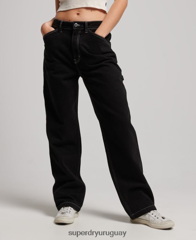 uy Superdry mujer pantalones de carpintero en contraste negro DT2N8Z2564 ropa