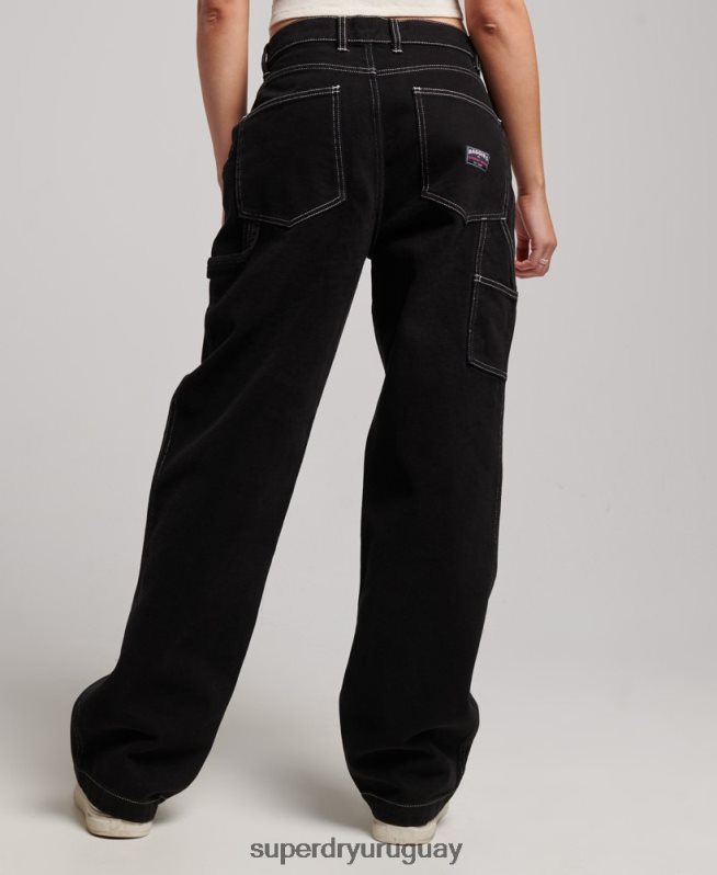 uy Superdry mujer pantalones de carpintero en contraste negro DT2N8Z2564 ropa