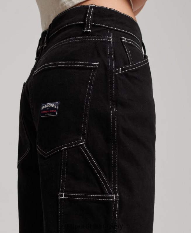 uy Superdry mujer pantalones de carpintero en contraste negro DT2N8Z2564 ropa