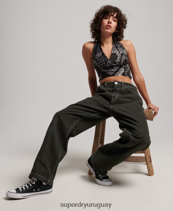 uy Superdry mujer pantalones de carpintero en contraste verde DT2N8Z2558 ropa