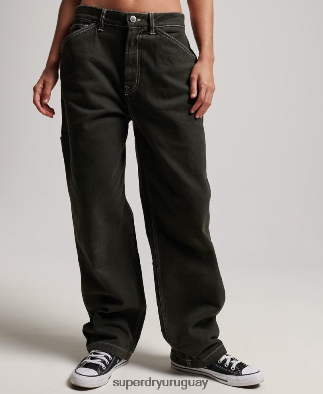 uy Superdry mujer pantalones de carpintero en contraste verde DT2N8Z2558 ropa