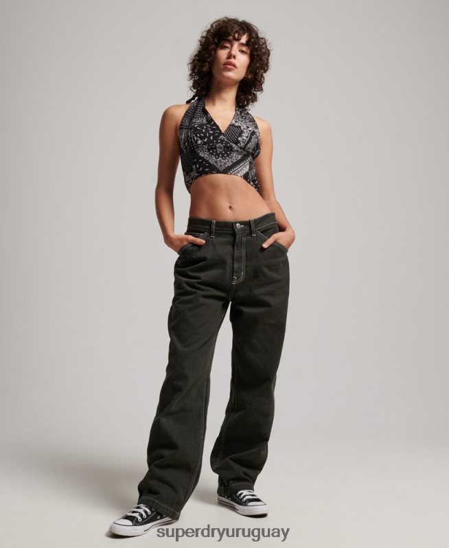 uy Superdry mujer pantalones de carpintero en contraste verde DT2N8Z2558 ropa