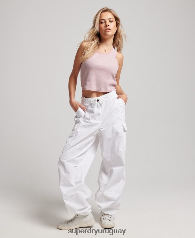uy Superdry mujer pantalones holgados de paracaídas blanco DT2N8Z1979 ropa