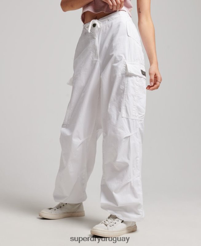 uy Superdry mujer pantalones holgados de paracaídas blanco DT2N8Z1979 ropa