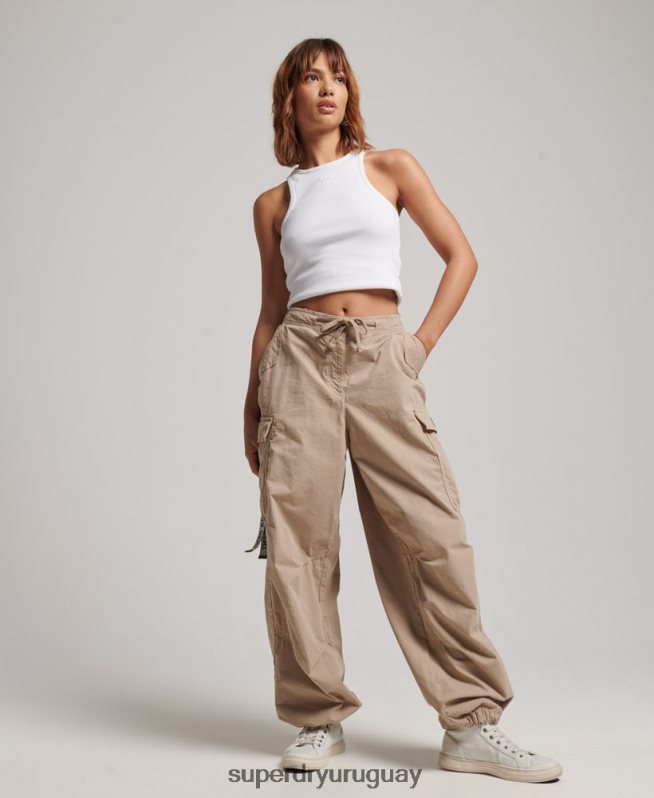 uy Superdry mujer pantalones holgados de paracaídas marrón DT2N8Z1961 ropa
