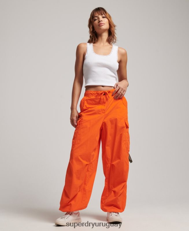 uy Superdry mujer pantalones holgados de paracaídas naranja DT2N8Z1973 ropa