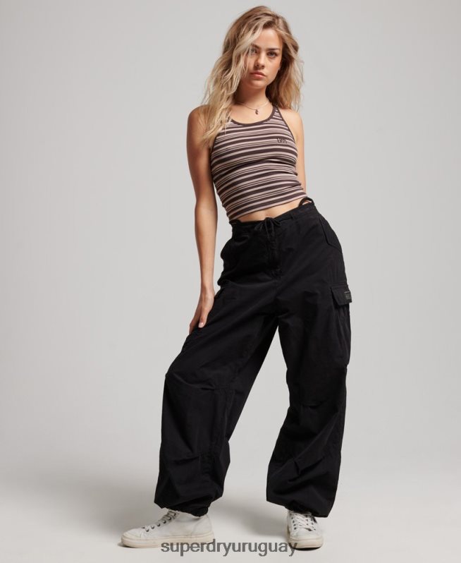 uy Superdry mujer pantalones holgados de paracaídas negro DT2N8Z2013 ropa