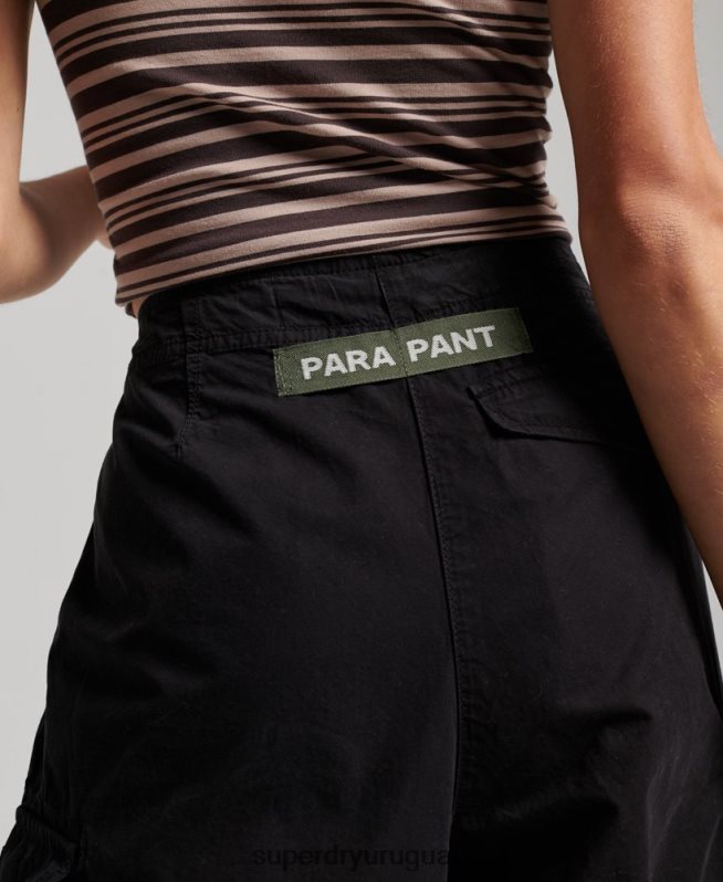 uy Superdry mujer pantalones holgados de paracaídas negro DT2N8Z2013 ropa