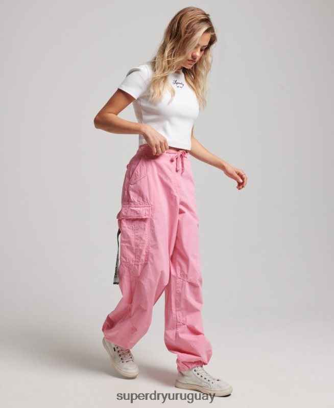 uy Superdry mujer pantalones holgados de paracaídas rosa DT2N8Z1989 ropa