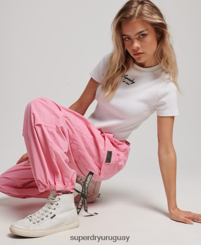 uy Superdry mujer pantalones holgados de paracaídas rosa DT2N8Z1989 ropa