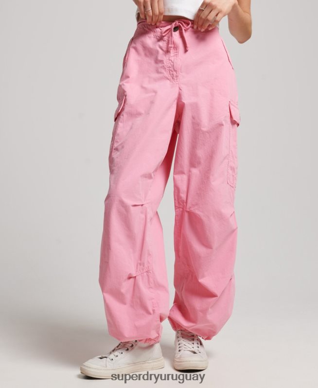uy Superdry mujer pantalones holgados de paracaídas rosa DT2N8Z1989 ropa