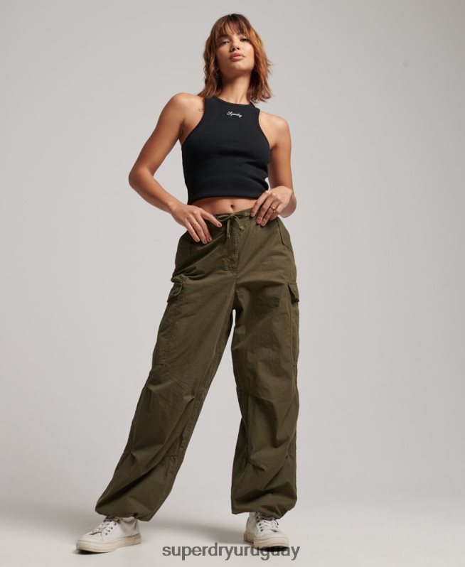 uy Superdry mujer pantalones holgados de paracaídas verde DT2N8Z2095 ropa