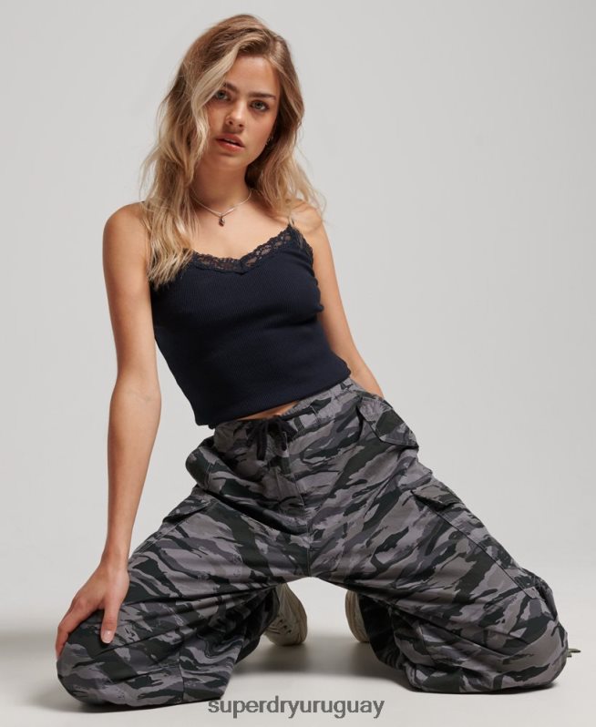 uy Superdry mujer pantalones holgados de paracaídas verde DT2N8Z2129 ropa