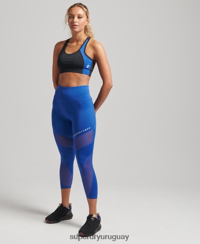 uy Superdry mujer leggins 7/8 de malla de entrenamiento azul DT2N8Z6336 ropa